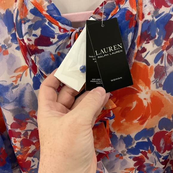 Floral Flutter Ruffle Blouse V-neck Ralph Lauren - Picture 11 of 11